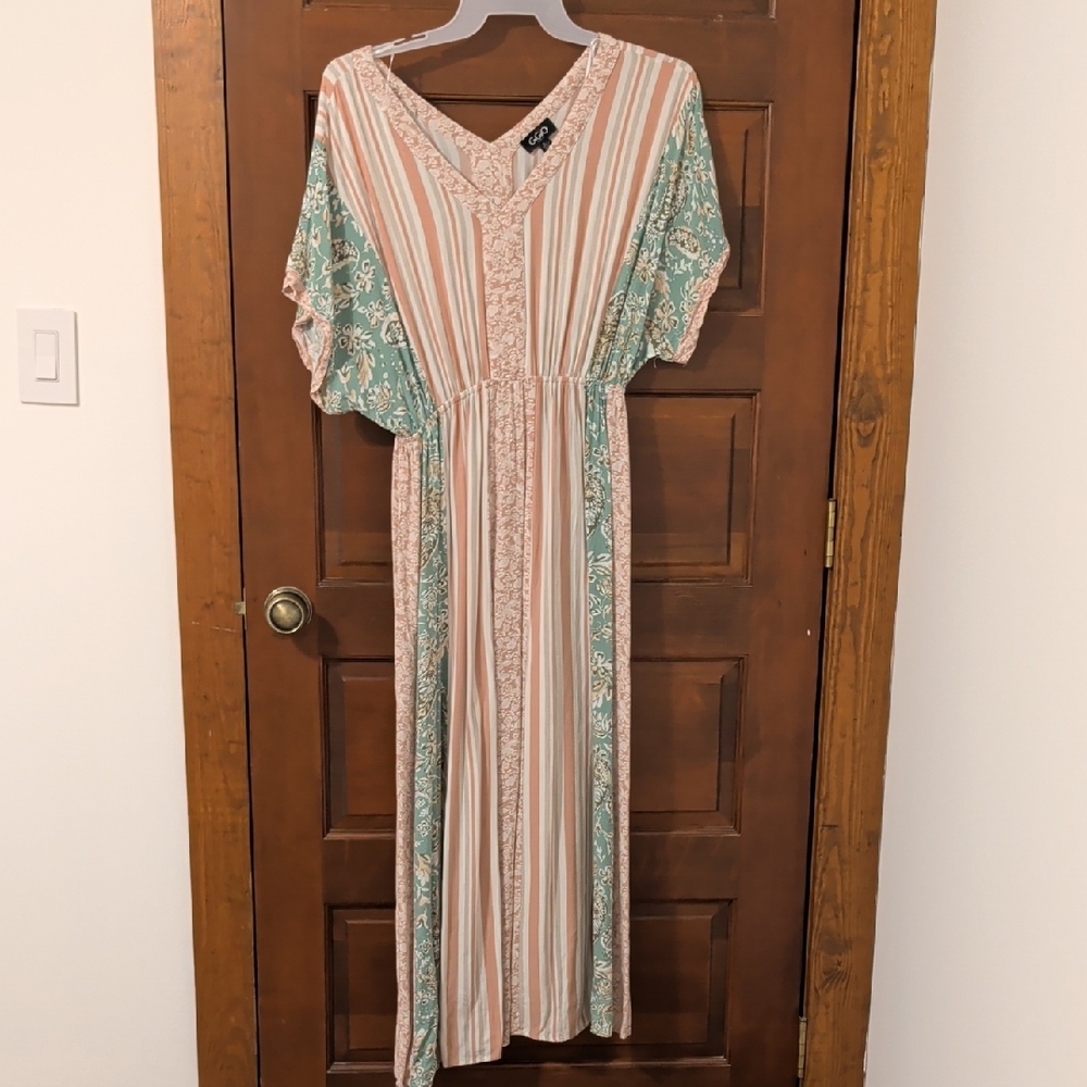 Bohemian Striped and Floral Maxi Dress